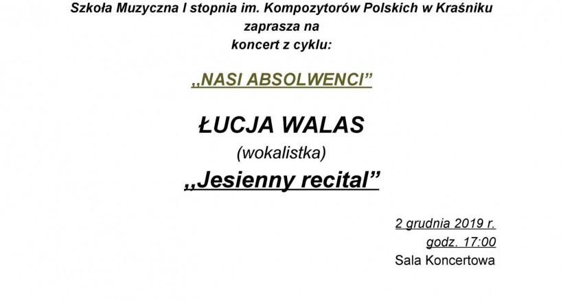 Zapraszamy na koncert Łucji Walas