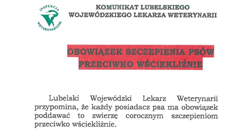 Komunikat Wojewódzkiego Lekarza Weterynarii